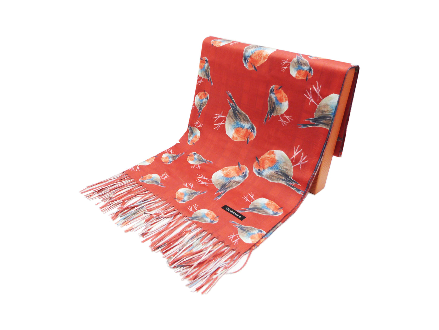 Robin Bird Double Sided Printed  Winter Wrap Pashmina Scarf