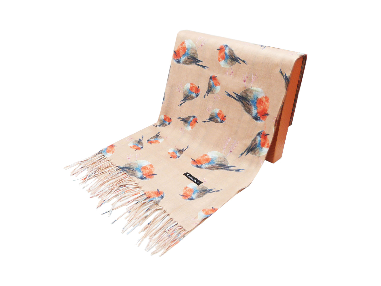 Robin Bird Double Sided Printed  Winter Wrap Pashmina Scarf
