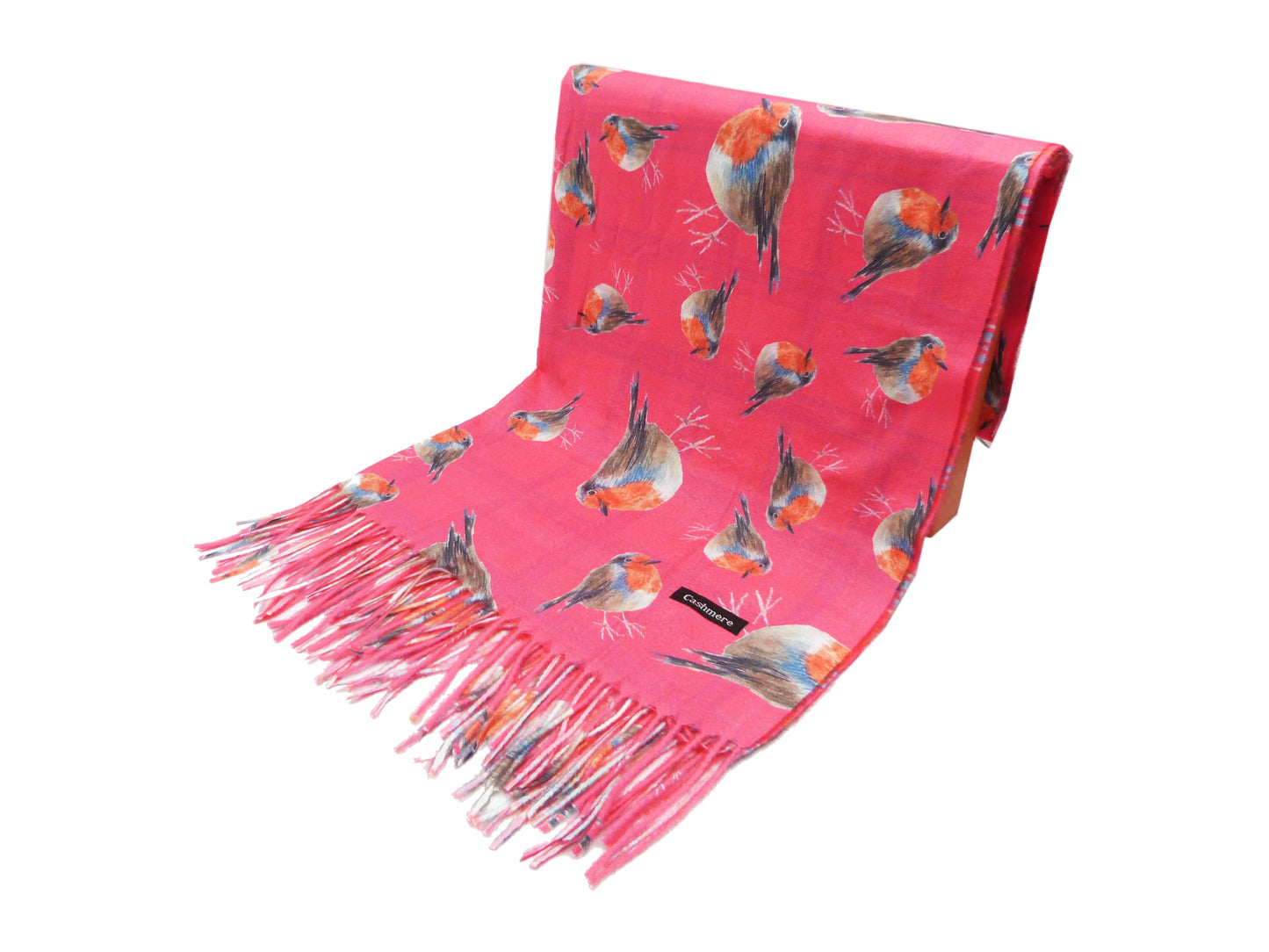 Robin Bird Double Sided Printed  Winter Wrap Pashmina Scarf