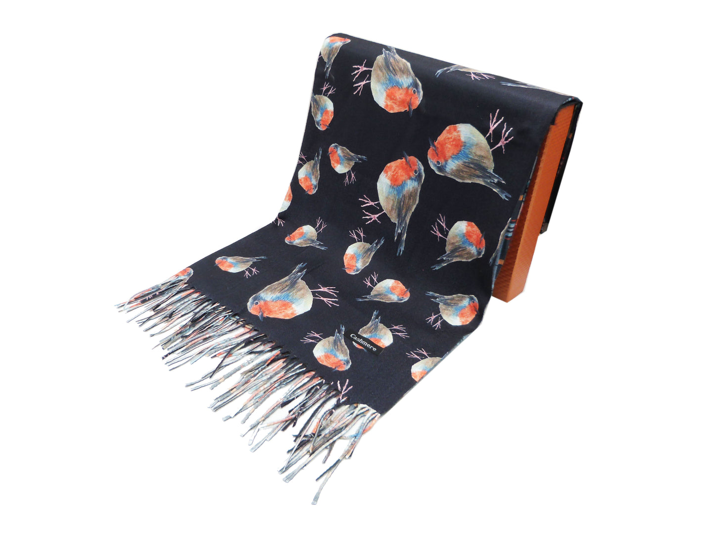 Robin Bird Double Sided Printed  Winter Wrap Pashmina Scarf