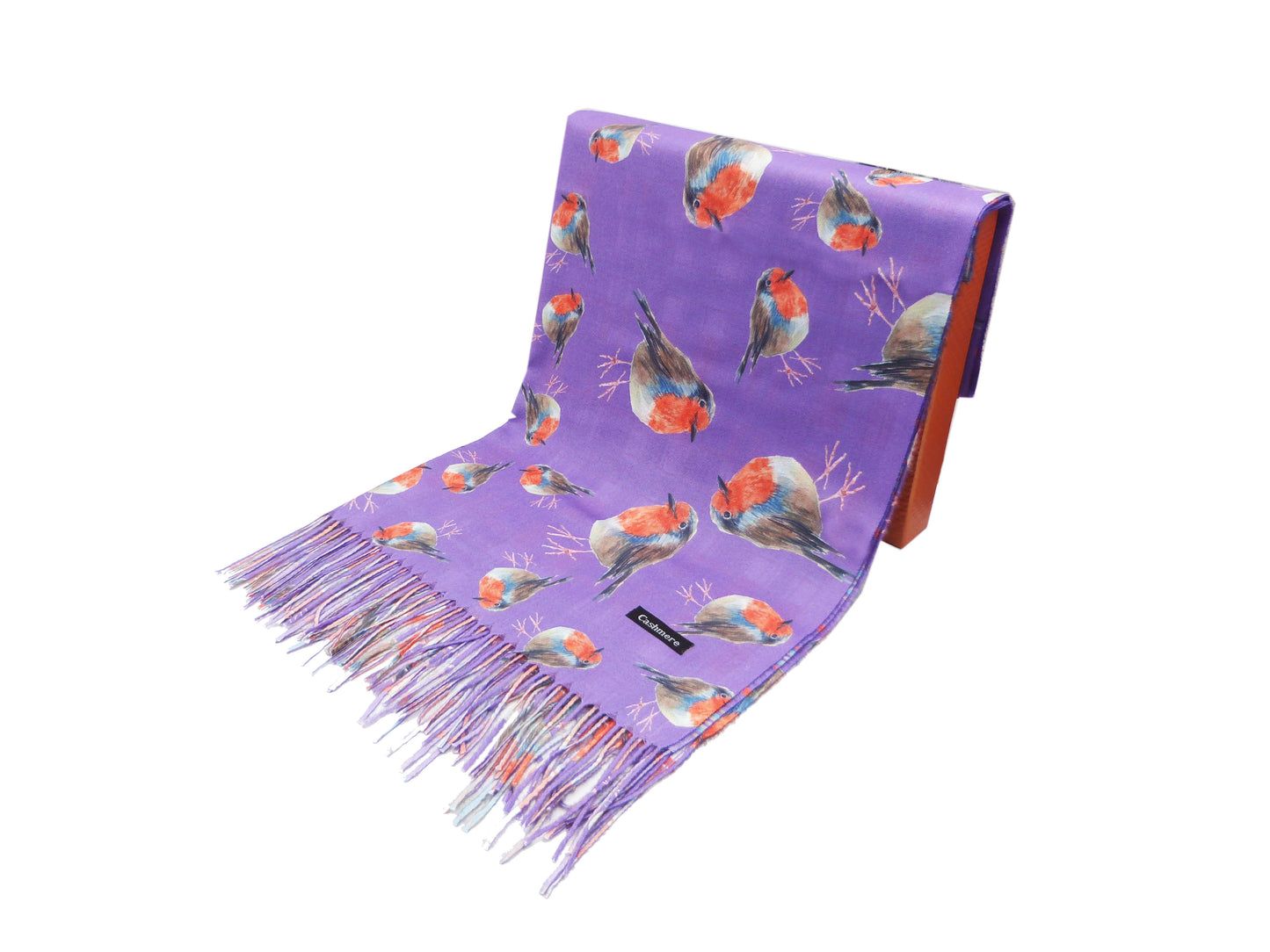 Robin Bird Double Sided Printed  Winter Wrap Pashmina Scarf