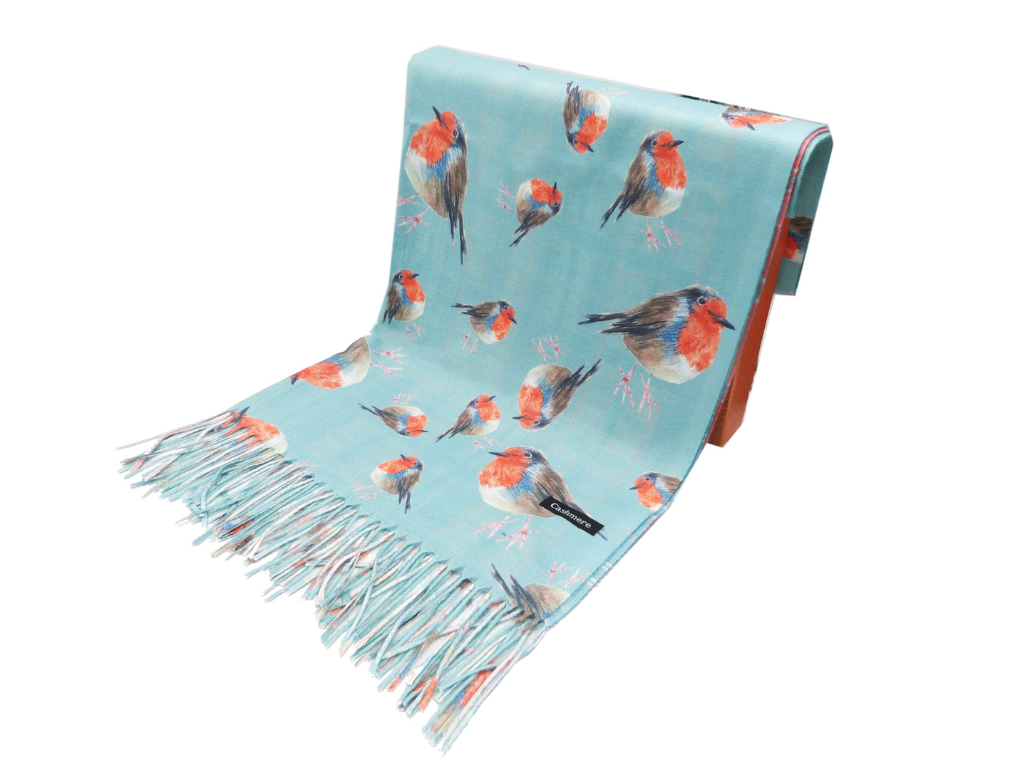 Robin Bird Double Sided Printed  Winter Wrap Pashmina Scarf