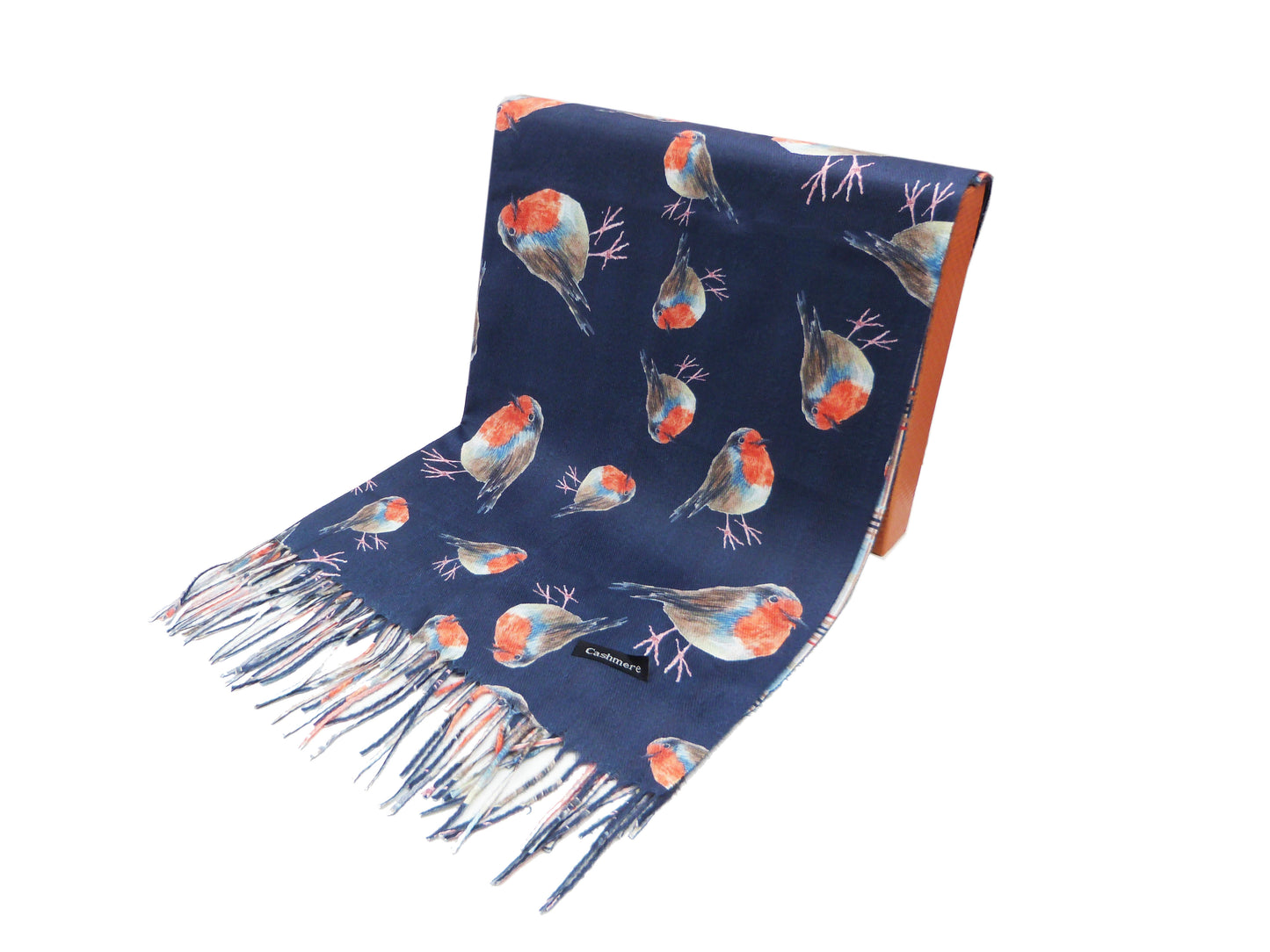 Robin Bird Double Sided Printed  Winter Wrap Pashmina Scarf