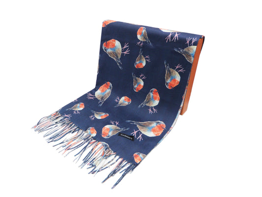 Robin Bird Double Sided Printed  Winter Wrap Pashmina Scarf