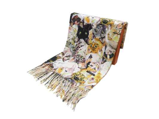 Cat Print Wrap Pashmina Cashmere Feel Scarf