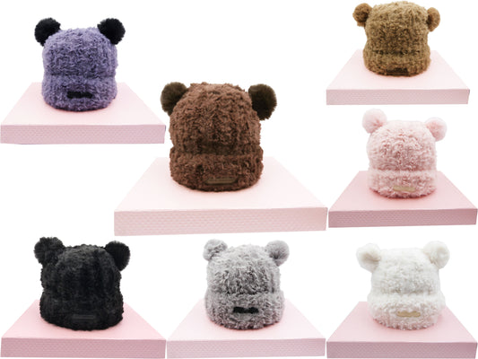 Winter Hats for Women Double Layer Fleece Line Beanie with Bobble Pom Pom Ears