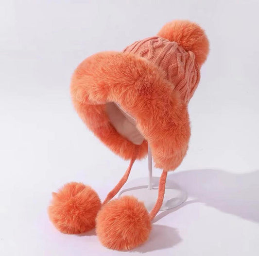 Winter Hats for Women Double Layer Fleece Line Beanie Hat with Bobble Pom Pom